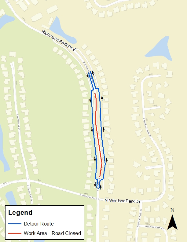 Richmond Park Drive East Paving Area & Detour Map